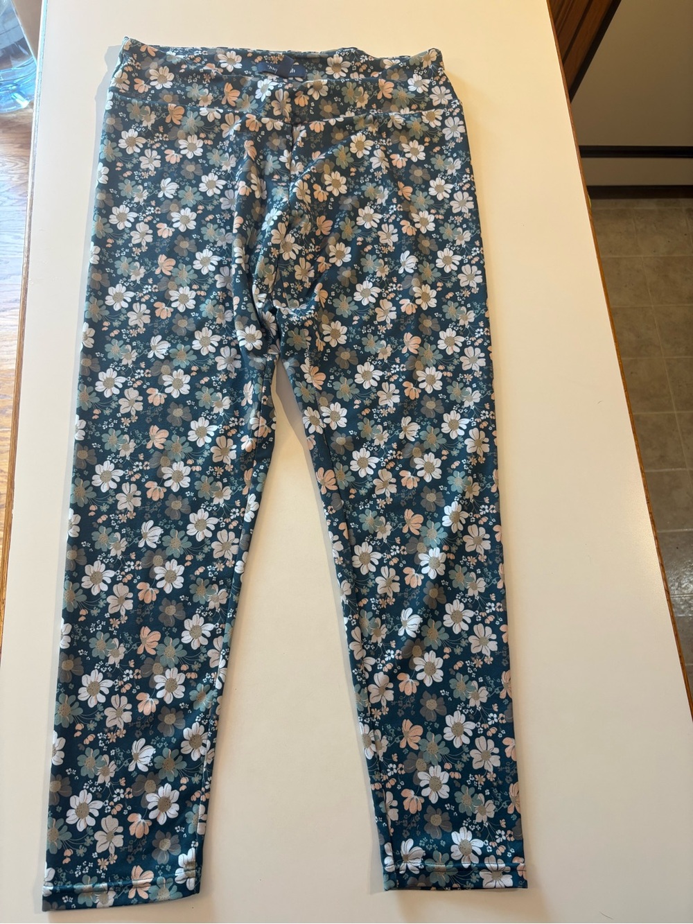Modcloth Teal Floral Leggings with White and Blush Flowers